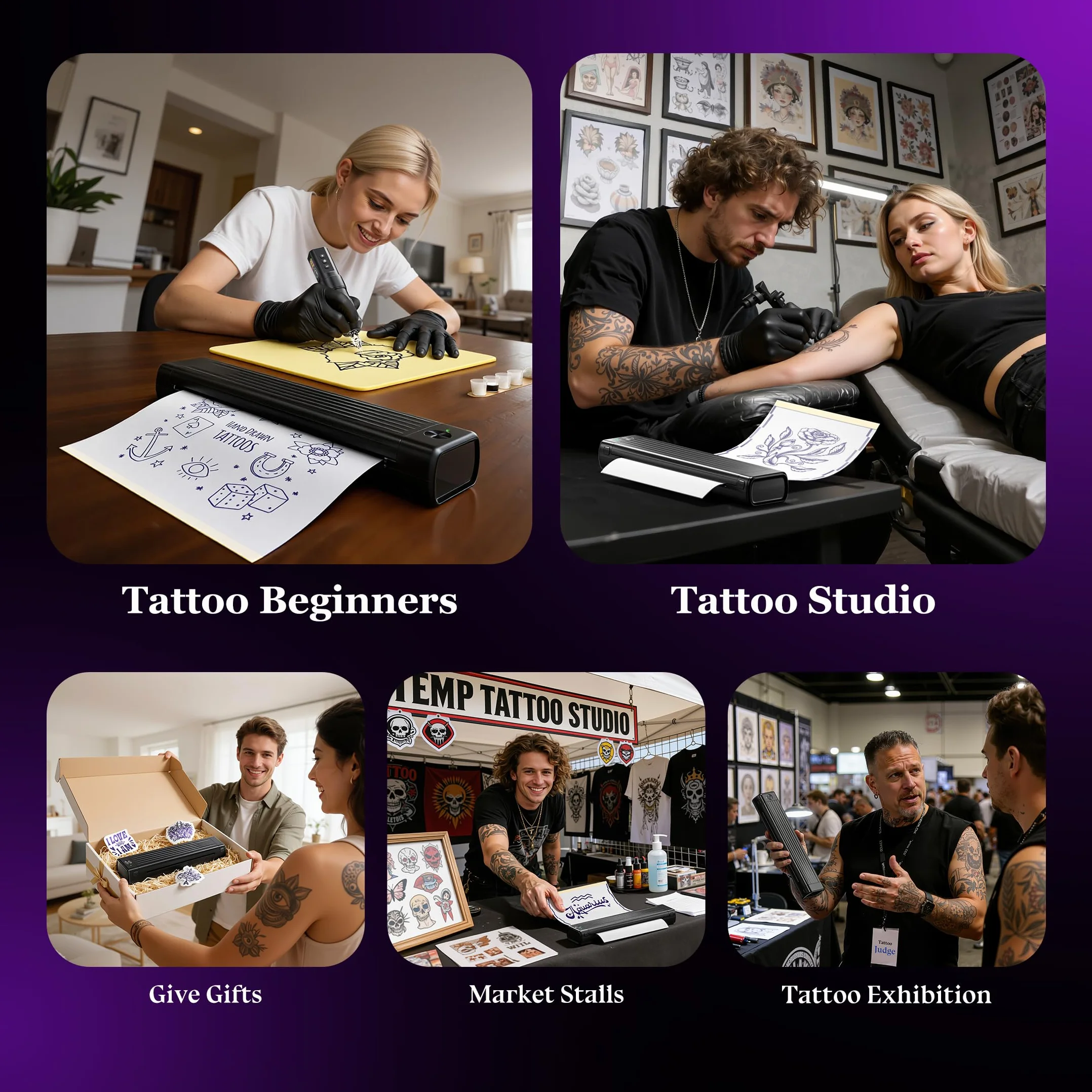 Itari Termocopiadora Tattoo, Impresora Tatuajes con 10 Hojas de Papel de Transferencia, Impresora Termica Tattoo, Prensas de impresión Compatible con Smartphone PC, Negro