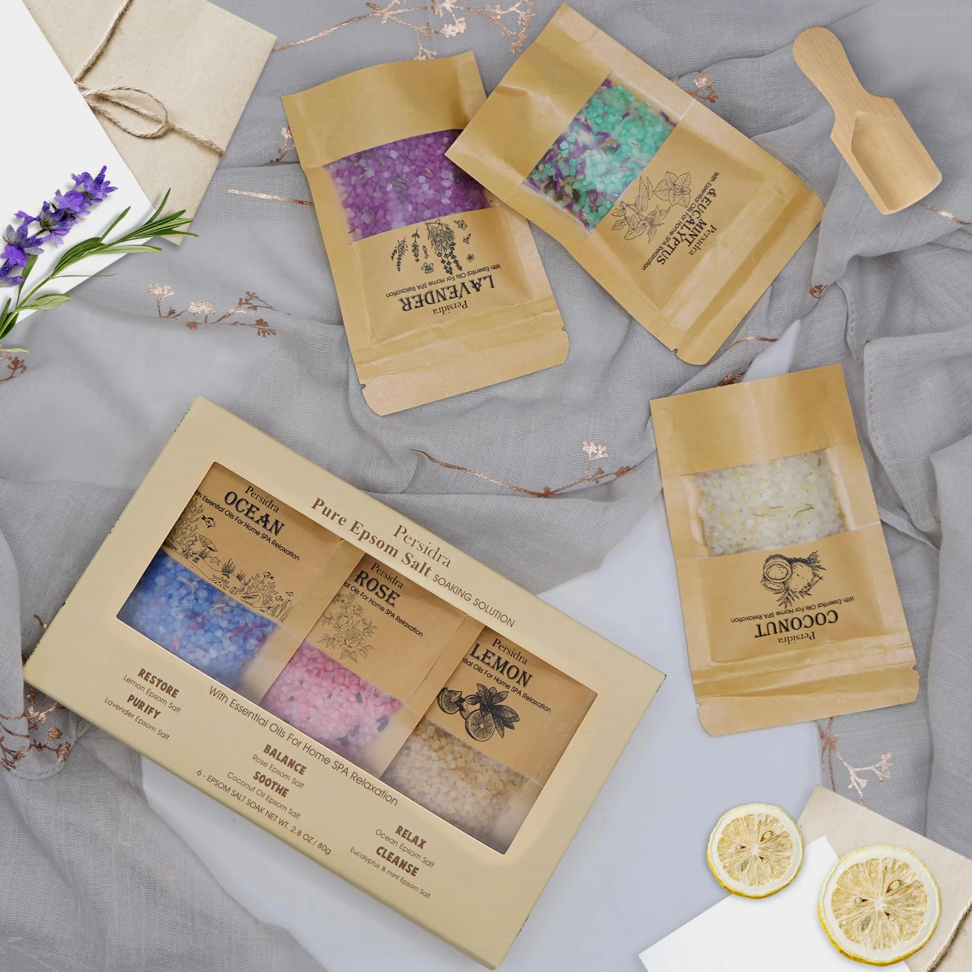 Juego de regalo de sal de baño, juego de spa de aromaterapia relajante para mujeres, 80 g, regalos de autocuidado para mamá, regalos de cumpleaños para el día de la madre, con sal marina Nat