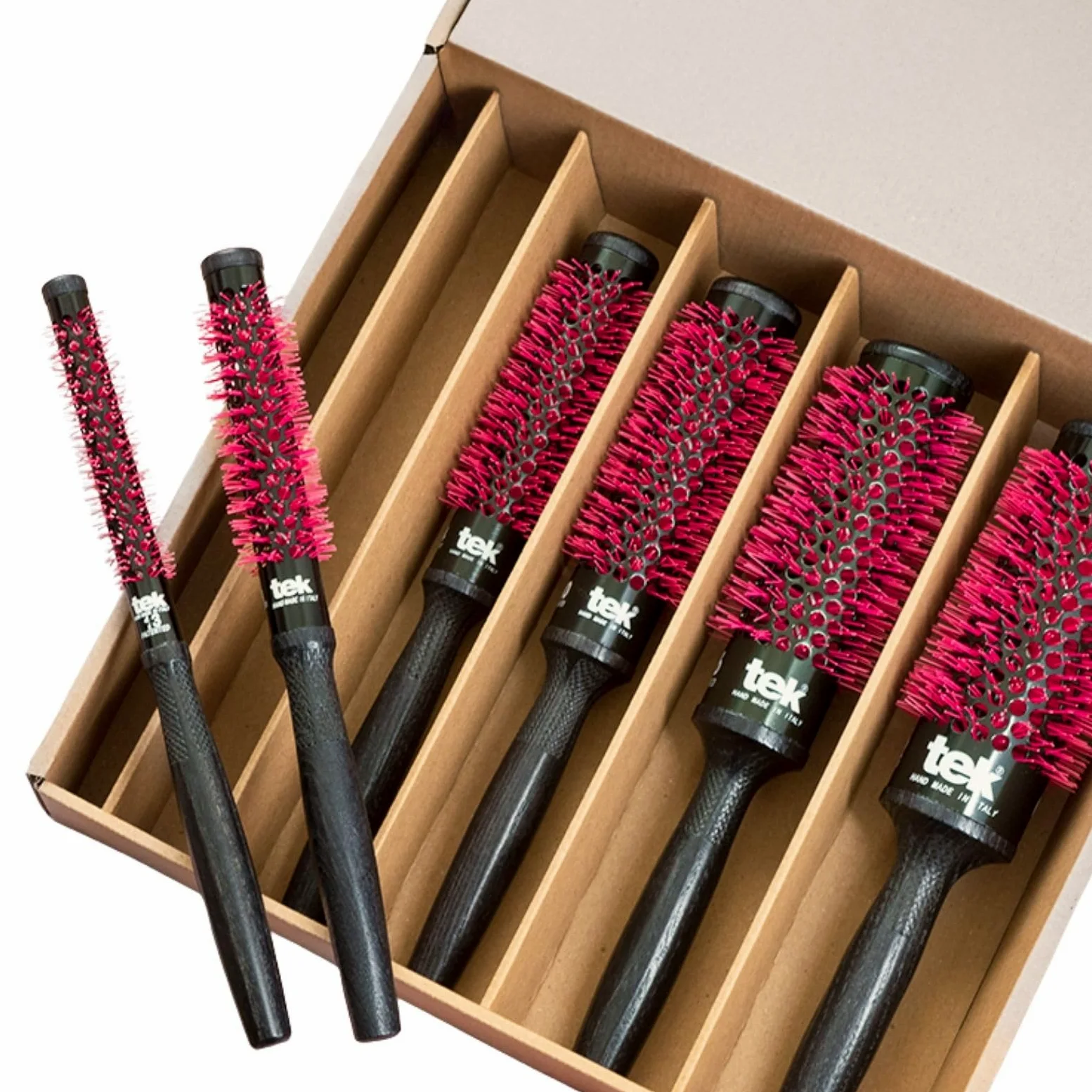 TEK Ceramik Oxy – Juego de 6 cepillos redondos (13/18/24/30/36/42 mm) – Barril de cerámica – Para todo tipo de cabello – Fabricado en Italia