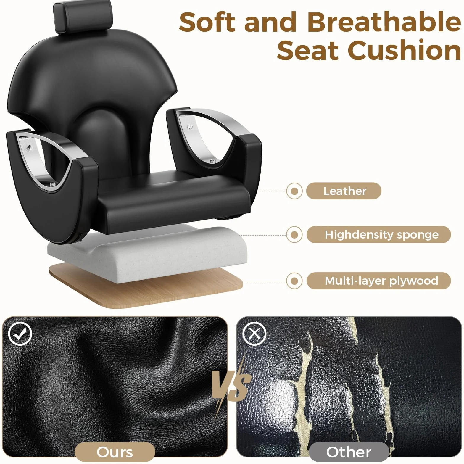 Sillón de Peluquería Reclinable Hidráulico Altura Ajustable 360° 64x59x104-119 cm Negro