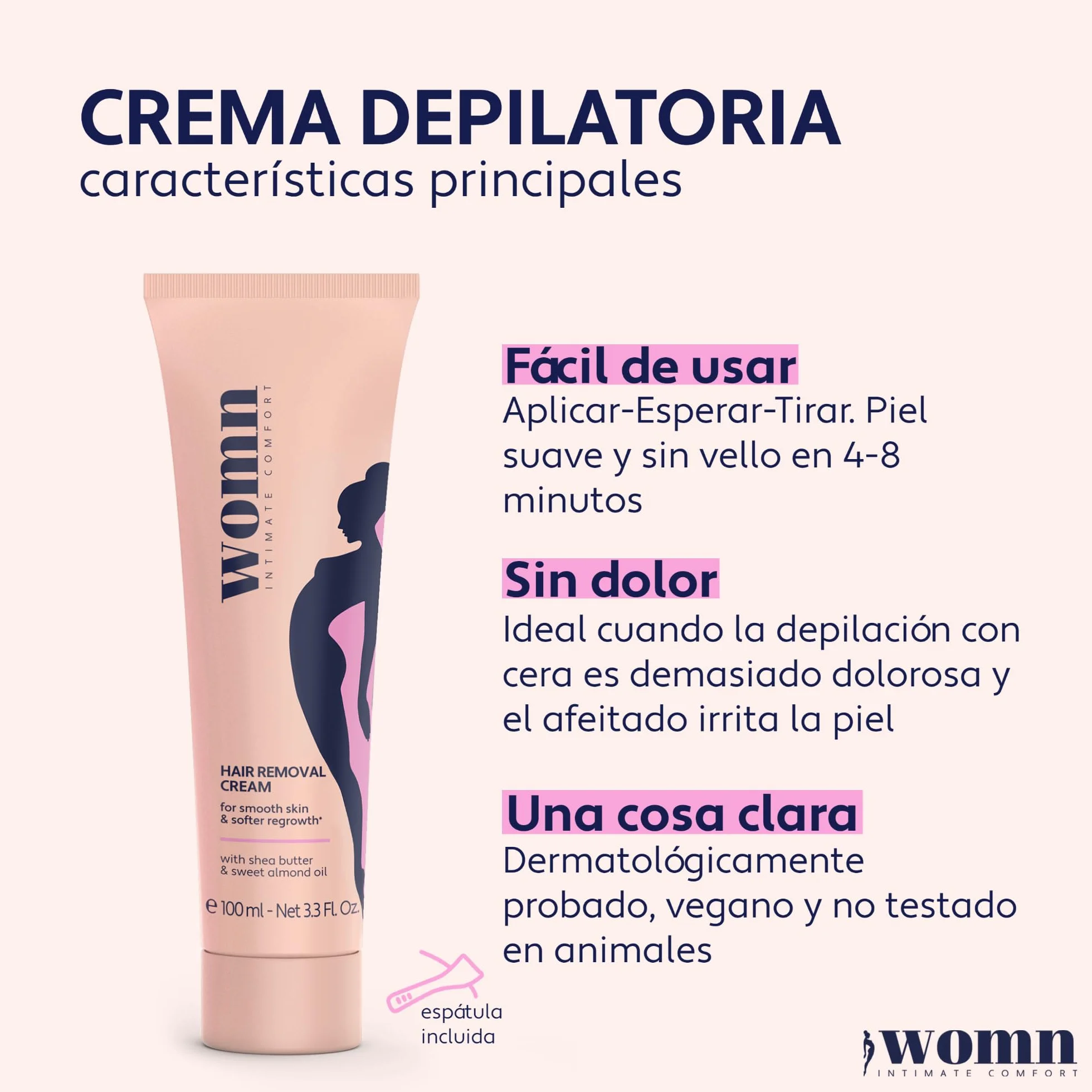 womn Crema Depilatoria Pack de 2 (2 x 100 ml) – Depilación suave para zona íntima y bikini – Sin cortes ni granitos