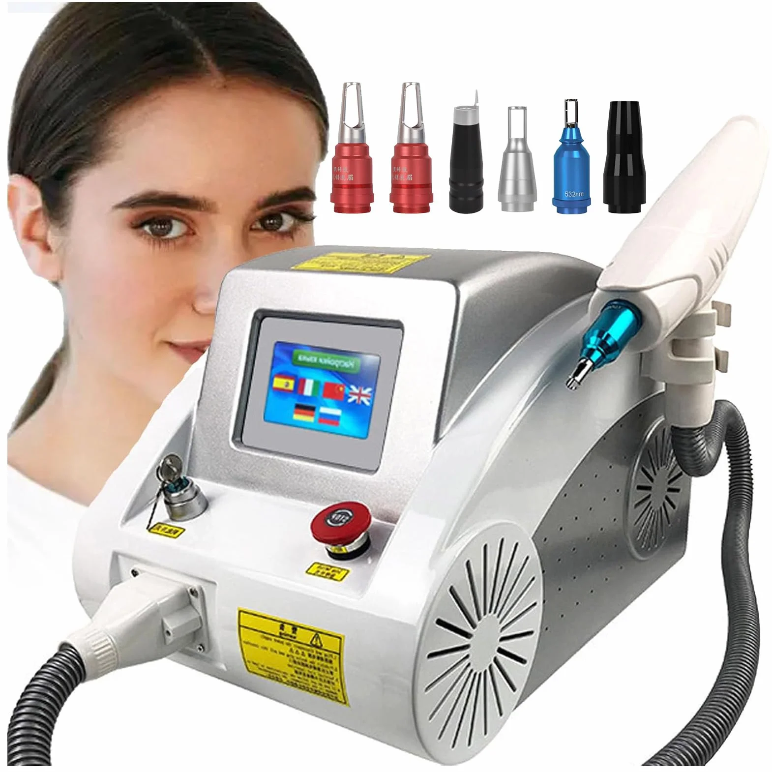Máquina portátil de eliminación de Tatuajes con láser Pico Nd Yag con mira de Punto Rojo para rejuvenecimiento en Salones de Belleza. 6Probes