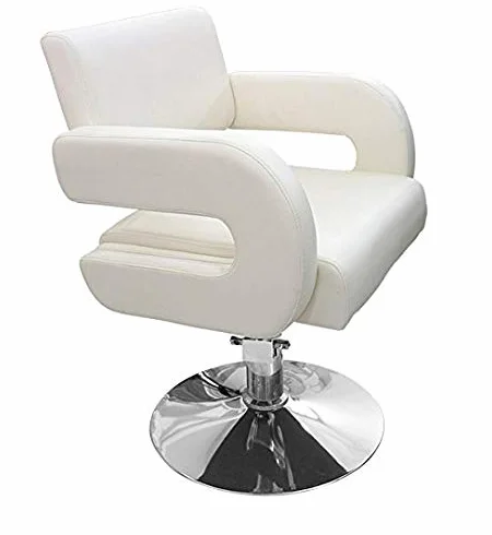 Sillón Profesional de Peluquería 360º Giratoria Base Fijo Metal Altura Regulable Asiento Piel S05-Blanco