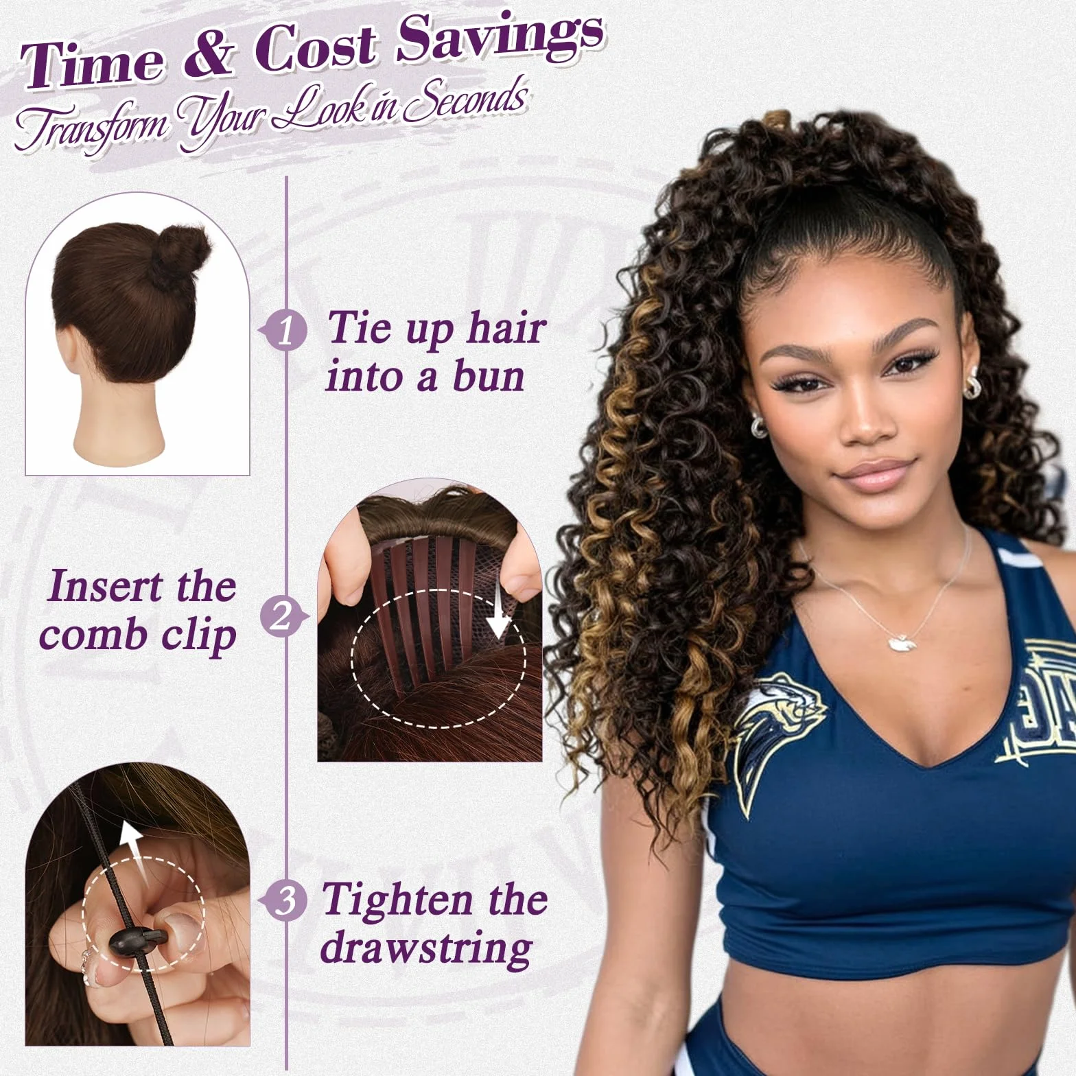 BARSDAR Rizado Cola de Caballo Extensiones 45cm Pure Protein Fibra Clip in Ponytail Negro Marrón