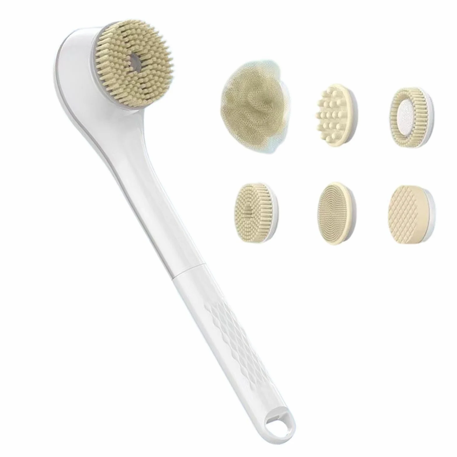 Cepillo Eléctrico de Espalda para la Ducha 6 Cabezales Reemplazables, | Mango Largo Exfoliante De Ducha Para Mujeres Y Hombres Hombros Brazos Piernas Pies Radiante