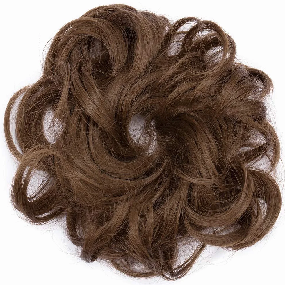 Moño Postizo de Pelo Natural Marrón Claro Rizado Desordenado 30 g para Mujeres