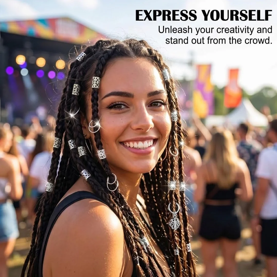 Accesorios Pelo Plateados Anillos Ajustables Rastas Bobinas Joyería Estándar