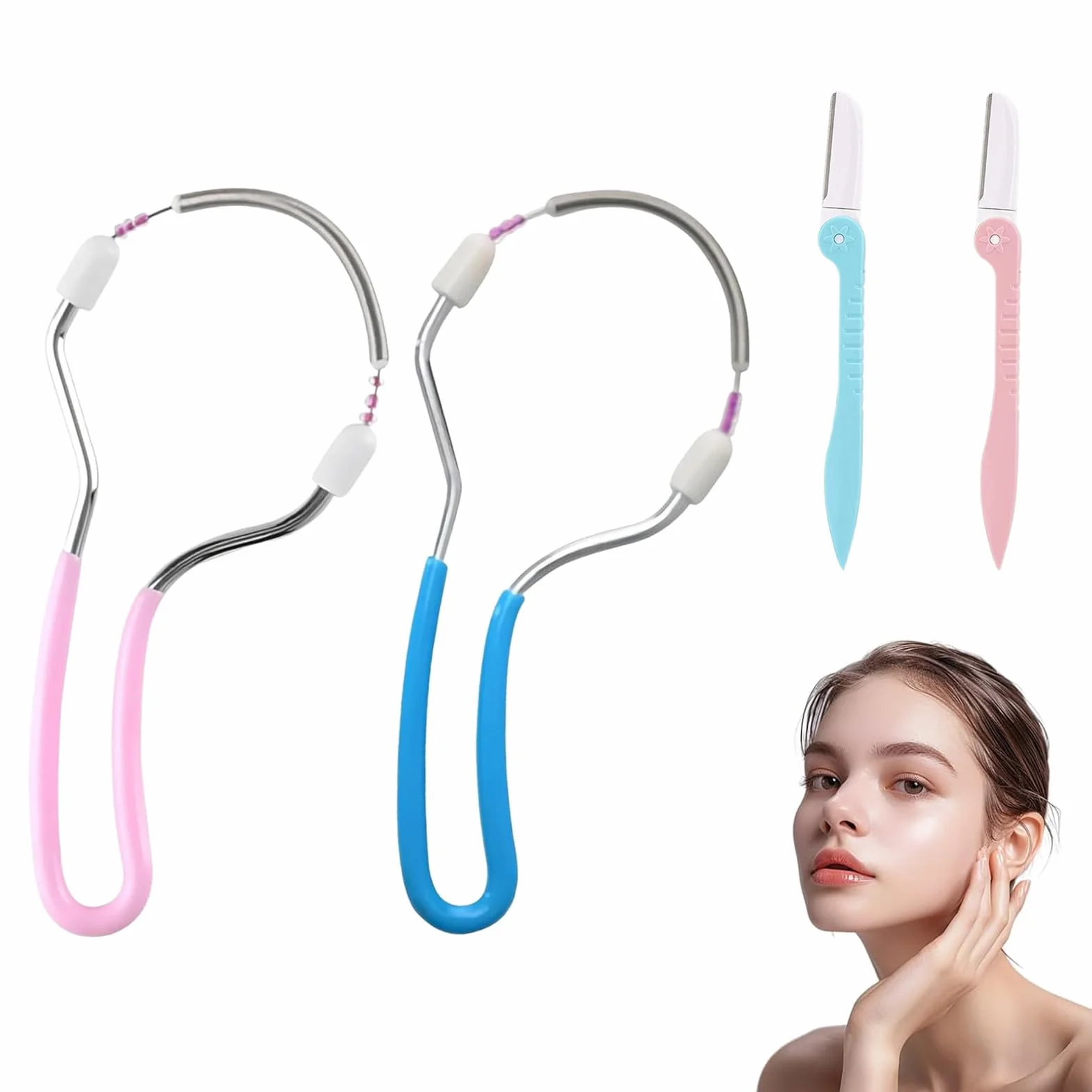 Pack de 2 Depiladoras Faciales y 2 Depiladoras de Cejas, Herramienta de Belleza para Eliminar Vello Facial en Mujeres, Removedor Manual de Vello para Labio Superior, Mentón y Mejillas