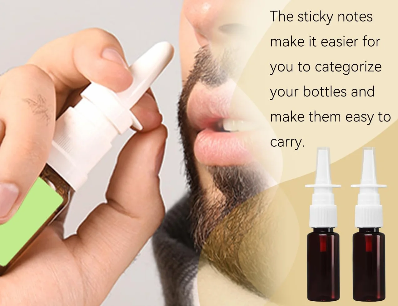 5 Botellas Vacías para Espray Nasal, Atomizadores Reutilizables con Embudo y Etiqueta, Marrón