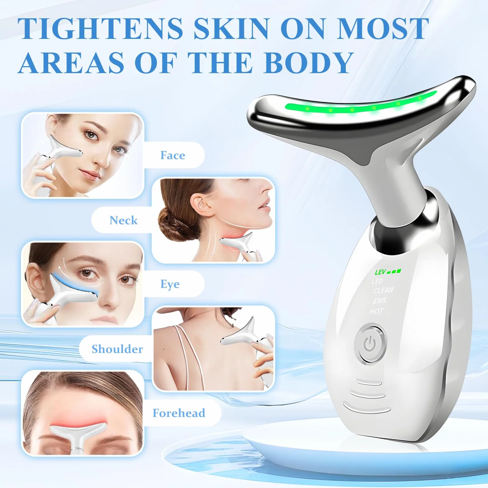 Journeyside Masajeador Facial Eléctrico Antiarrugas 3 Modos LED 7 Colores Calefacción 45℃ EMS Lifting Reafirmación
