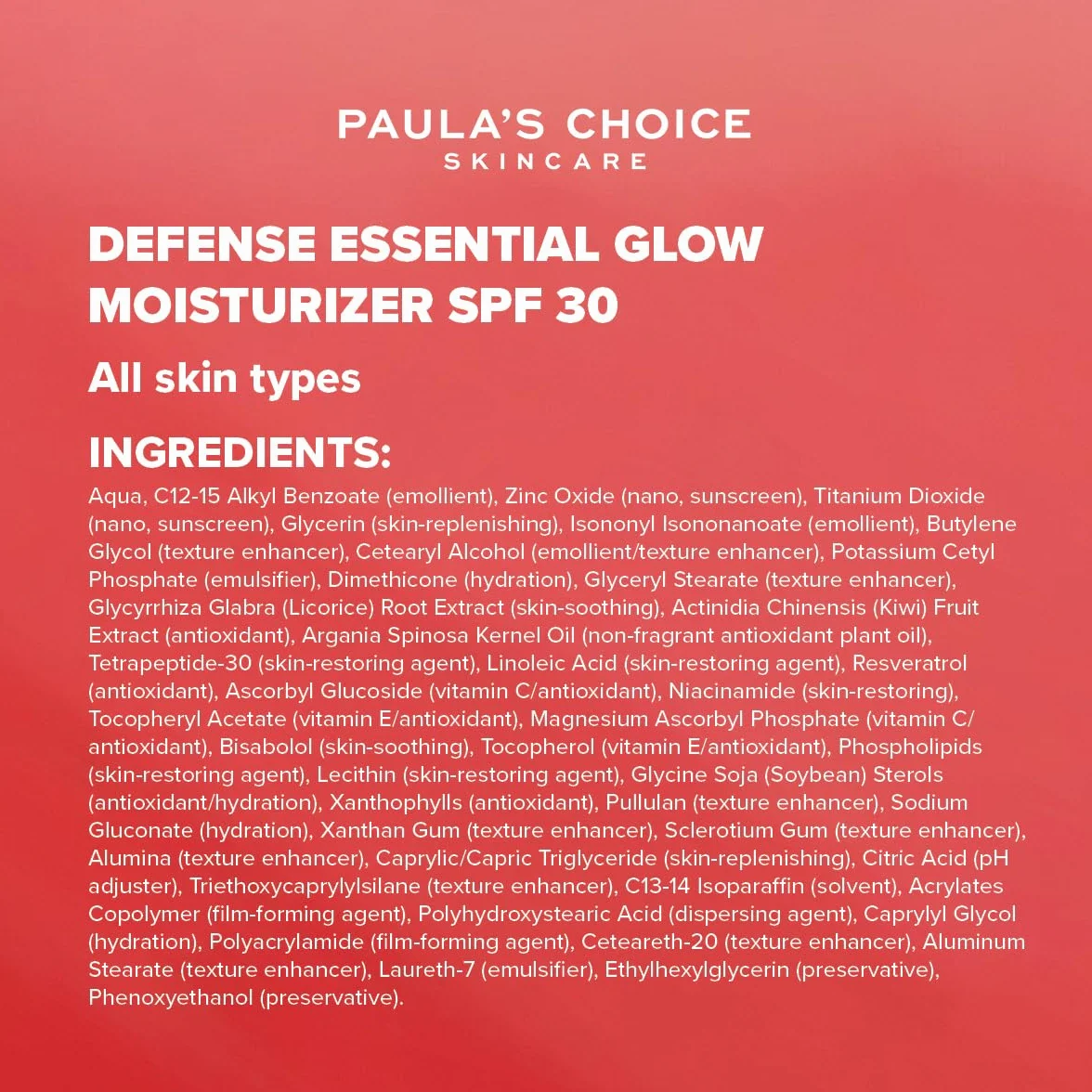 Paula's Choice Glow Crema Hidratante Facial FPS 30, 60 ml | Hidrata, Ilumina y Protege la Piel - Protege de los Efectos Nocivos de la Contaminación - Aceite de Argan y Extracto de Kiwi