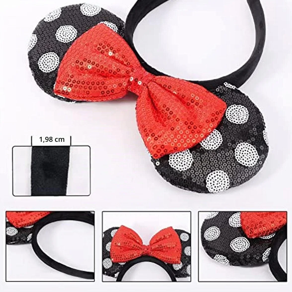 DRESHOW Diademas orejas de ratón con lazo purpurina disfraz cosplay para mujeres