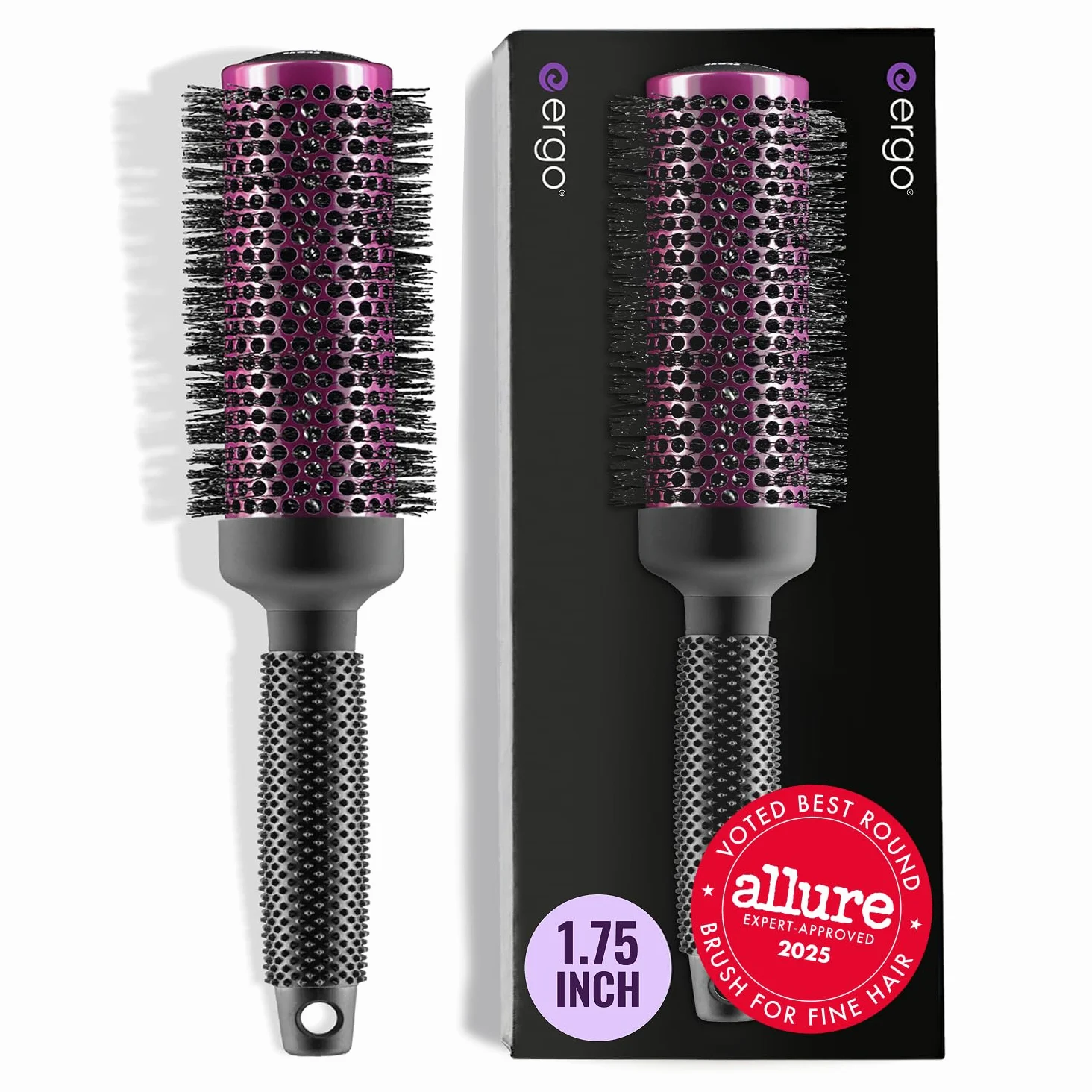 ERGO Cepillo de pelo redondo súper suave para soplar, cepillos de salón de calidad de salón para mujeres, cepillo voluminizador, uso en húmedo y seco, ERG43: 1.75