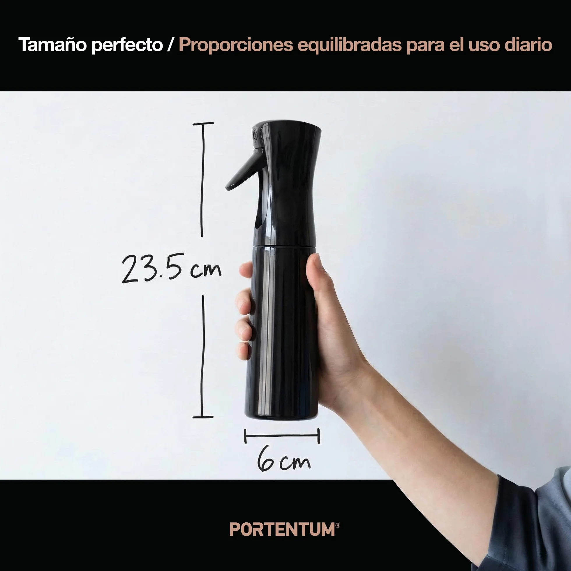 PORTENTUM Bote spray pulverizador agua 300 ml Atomizador recargable niebla fina pulverización continua