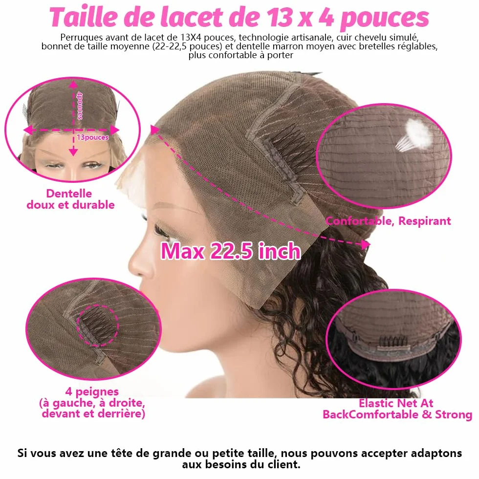 Deep Wave 13x4 Lace Frontal Wig 150% Density Brazilian Human Hair 16 Pulgadas