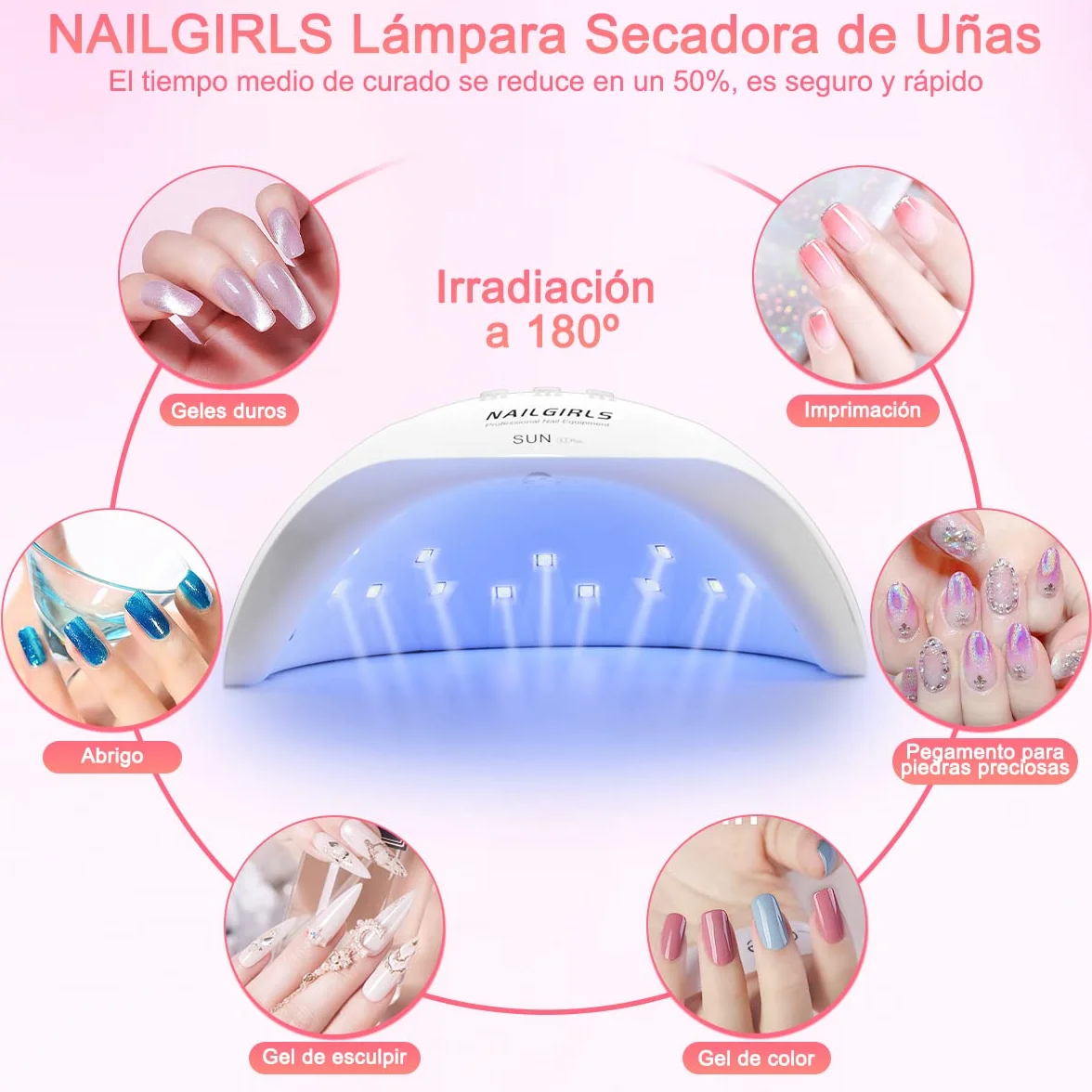 NAILGIRLS Lámpara UV LED 36W con 3 Temporizadores 18 Cuentas de Luz para Uñas Secador Profesional Pantalla LCD