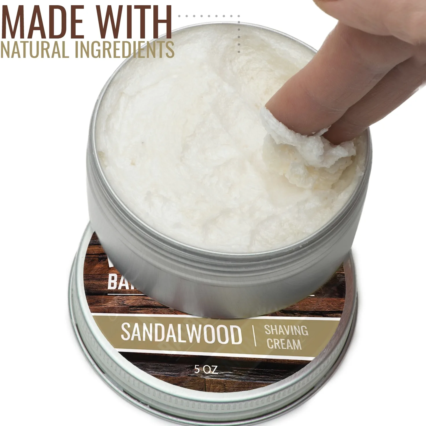 Crema de afeitado para hombres de Rocky Mountain Barber Company, con aceite esencial de sándalo natural, hidratante, antiinflamatoria, para pieles sensibles y todos los tipos de piel (148 ml)