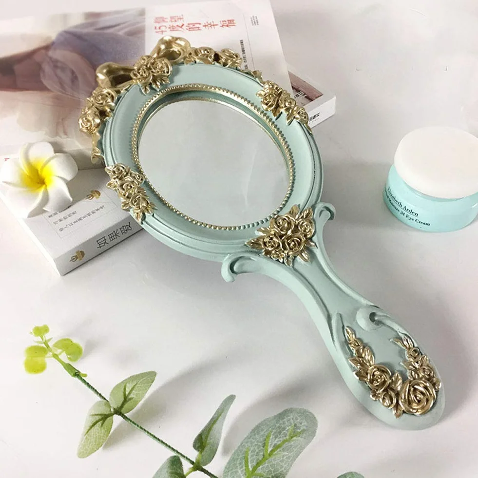 Espejo de mano vintage dorado rosa regalo compacto para mamá