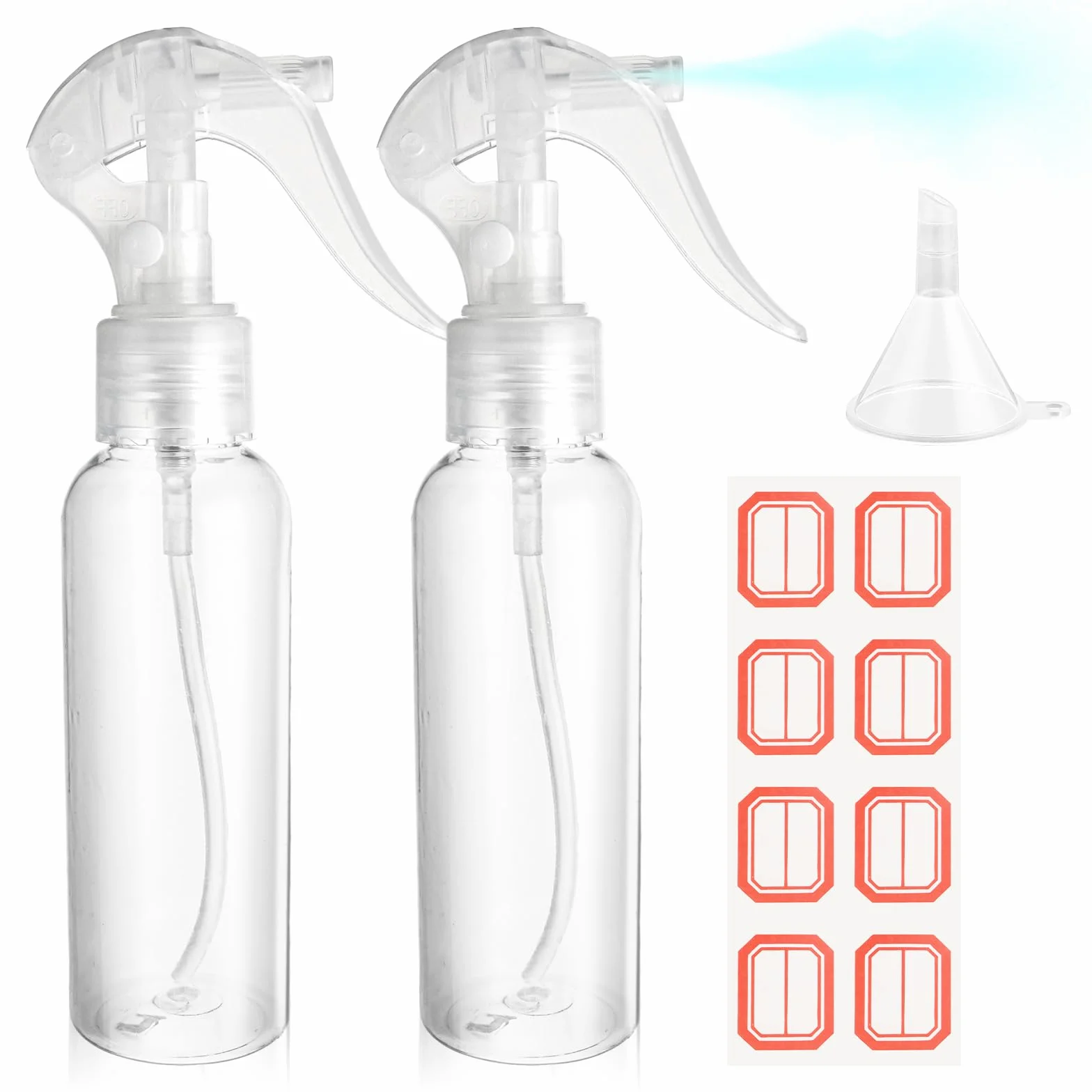 WLLHYF Juego de 2 Botellas de Spray de Viaje de 3.5 oz/100 ml, Plástico Transparente Vacío, Contenedor de Líquido Reutilizable de Niebla Fina