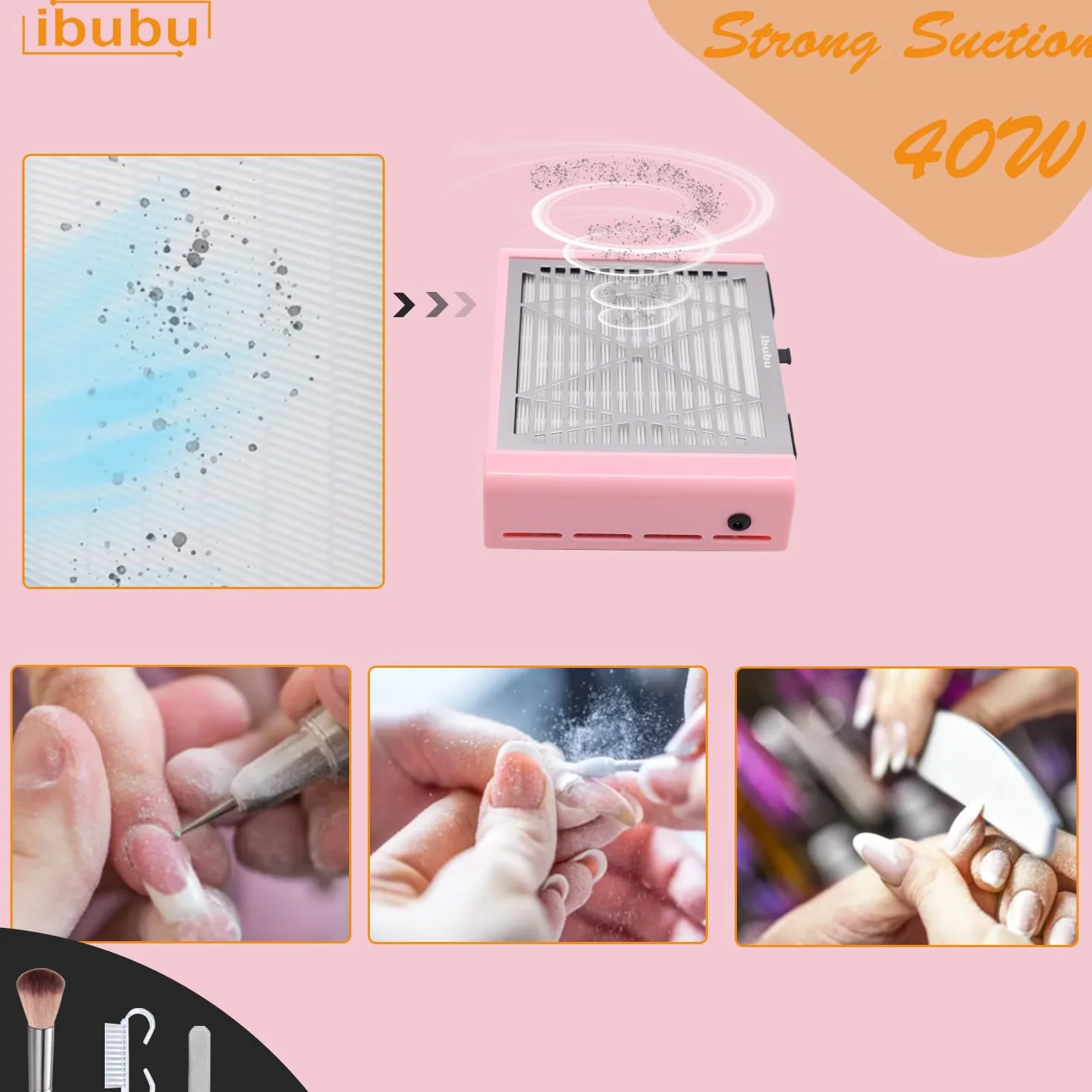ibubu Máquina colectora de polvo de uñas, aspiradora eléctrica de succión fuerte para uñas, extractor de polvo de salón de uñas, extractor de polvo de uñas acrílicas, ventilador de aspiradora con