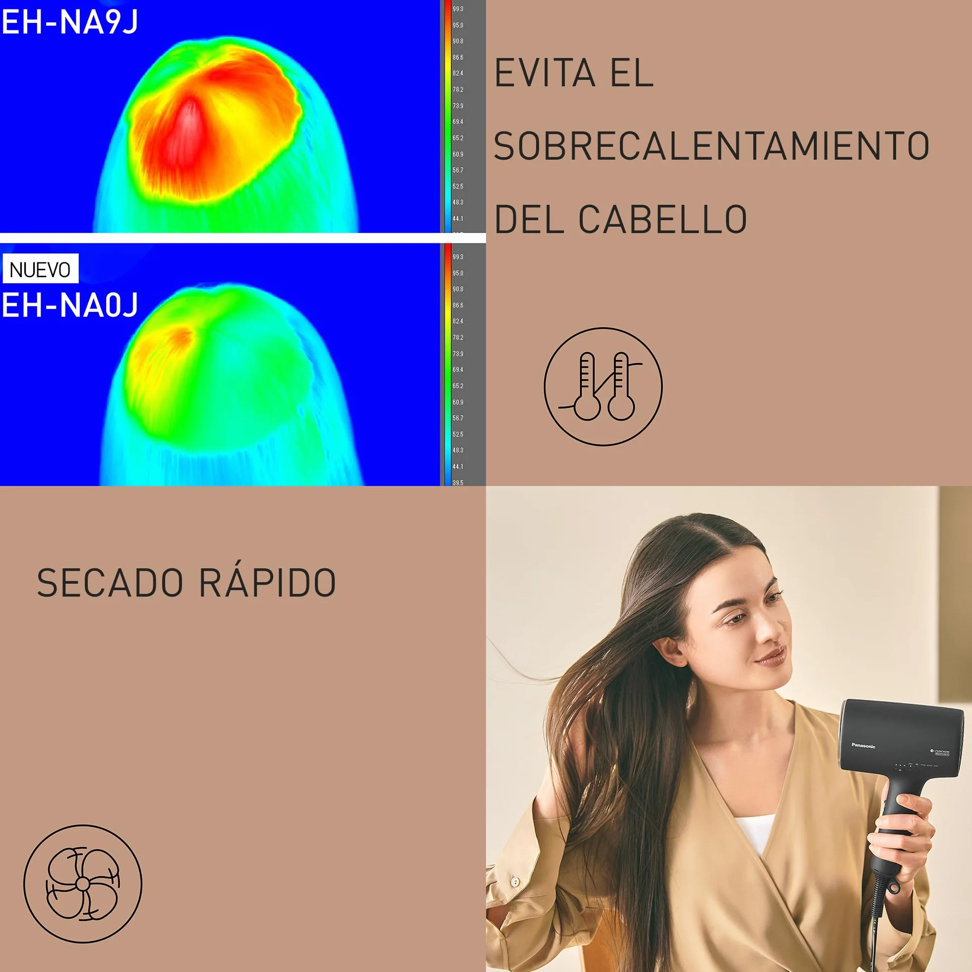 Panasonic EH-NA0J-N825 Nanoe MOISTURE+ y Secador de Cabello Mineral, if Desing Award, Detección Inteligente, Calor y Frío, Modos Cuidado de la Piel, Cuero Cabelludo y Puntas, 1600 W, Negro