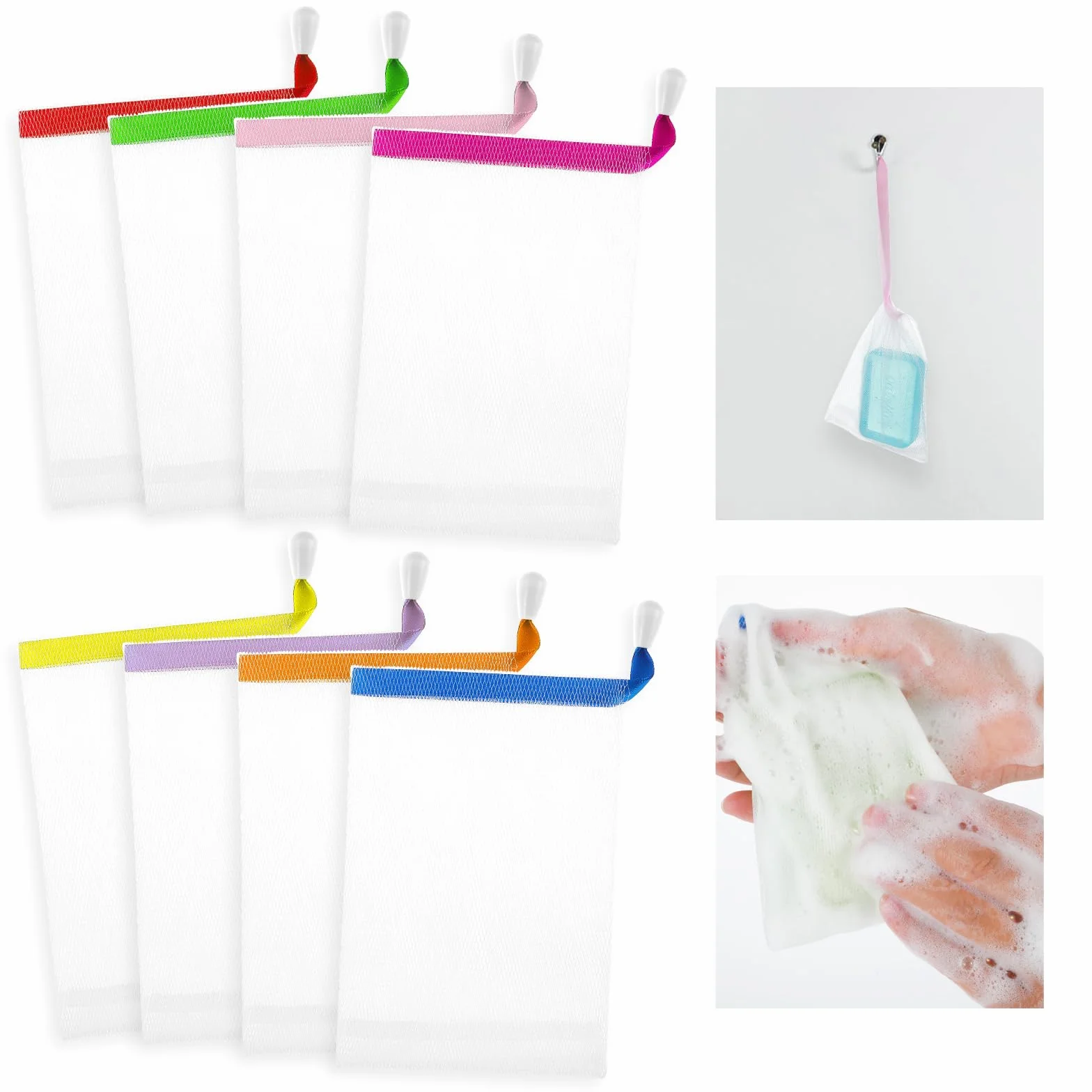 Piriuuo Bolsas de Jabón de Nailon Malla Exfoliante con Cordón para Baño y Limpieza Facial