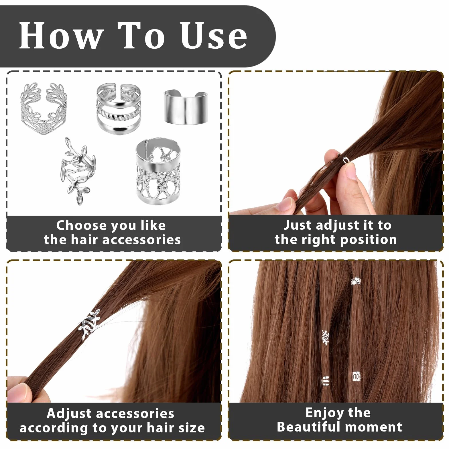 Molain 50 piezas Dreadlocks Joyas para el cabello, cuentas ajustables de metal para festivales