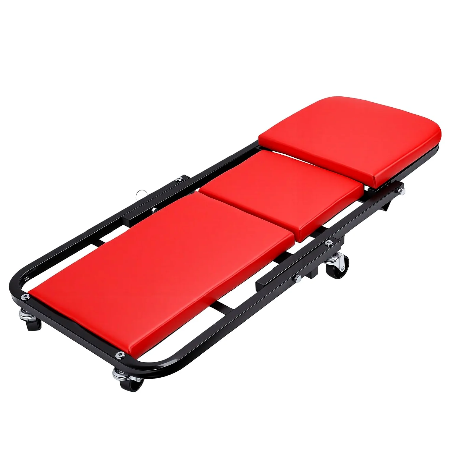 Tbest Camilla Rodante Plegable para Mecánico, Asiento Rodante bajo Perfil 3 en 1 con 6 Ruedas Giratorias de 360 Grados for Reparaciones de Coches en Garaje (Rojo)