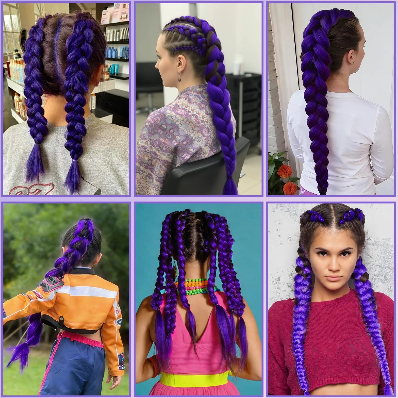 Extensiones de Pelo Largo Morado 26'' Sintético Trenzado para Trenzas Halloween Cosplay
