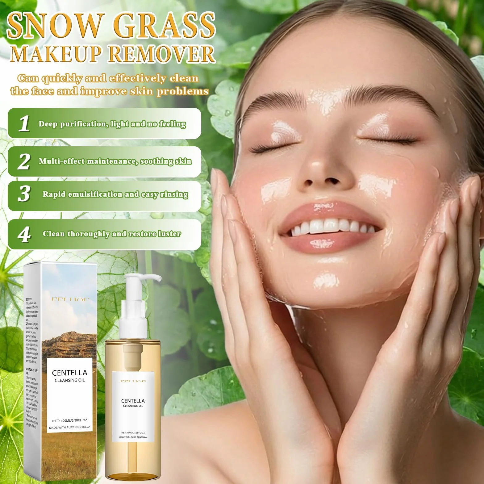 Centella Cleansing Oil + Centella Limpiador Facial, Extracto de Centella Asiática de Madagascar, Aceite Limpiador Facial Coreano