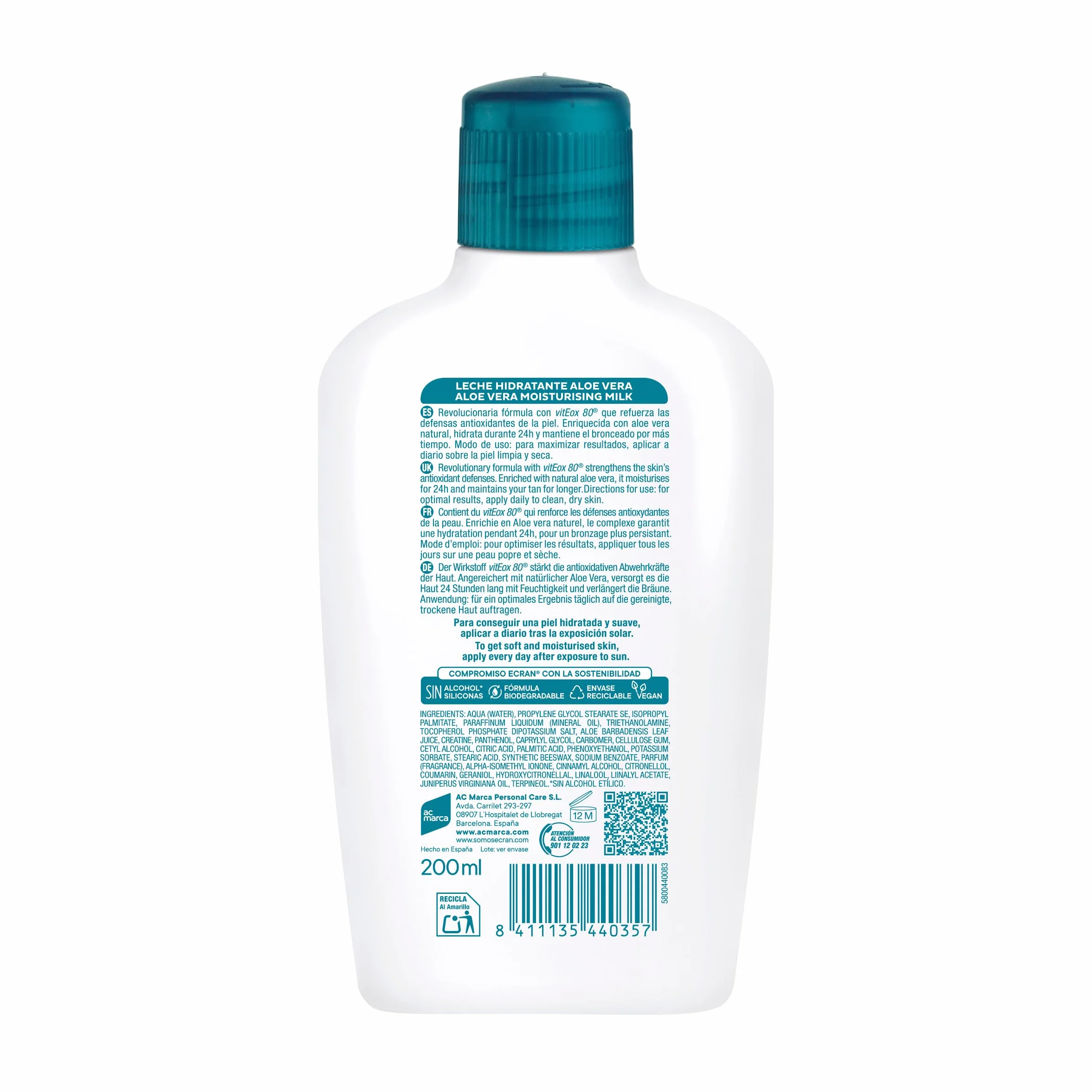 Ecran Aftersun Leche Post Solar Hidratante y Reparadora con Aloe Vera 200 ml