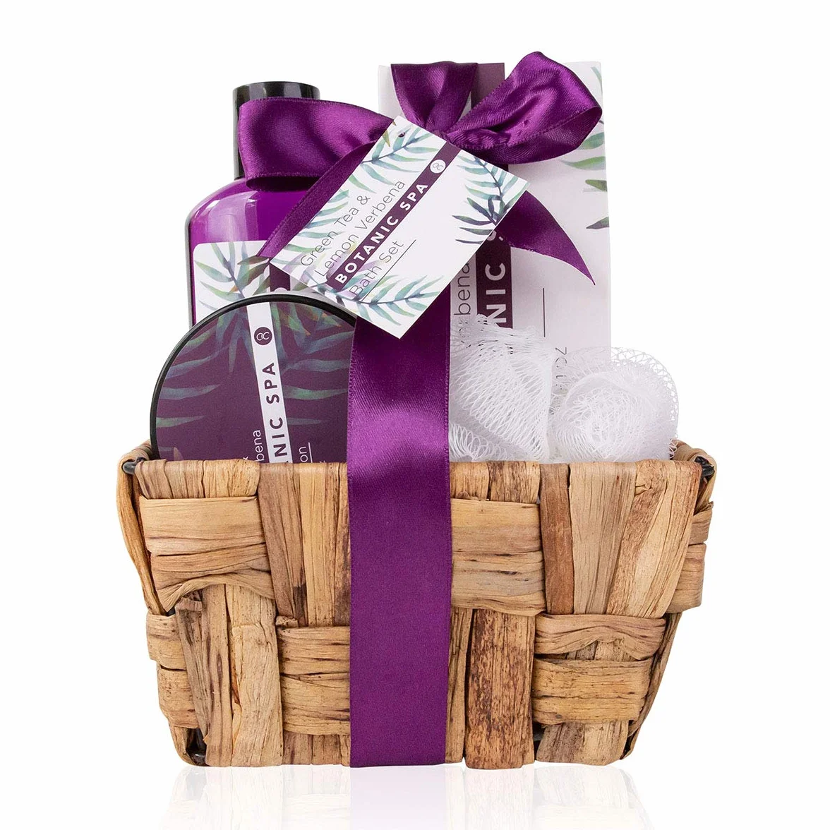 Accentra Botanic SPA Set de Baño Mujer Cesta Hierba Marina Kit Tratamiento 4 Piezas Gel Ducha Sales Baño Loción Corporal Esponja Malla Regalo Bienestar