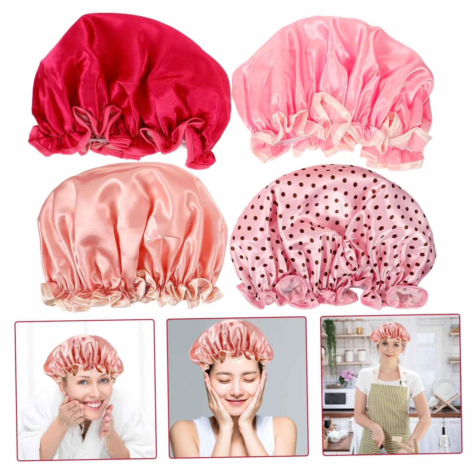 8 Pcs Pink Bonnet Ladies Hat Hats Silk Sleeping Cap Hair Sleeping Cap Bathing Caps Silk Bonnets Silk Sleep Cap Shower Caps Waterproof Shower Cap Miss Waterproof Cap Elasticity (Assorted Colorx2pc