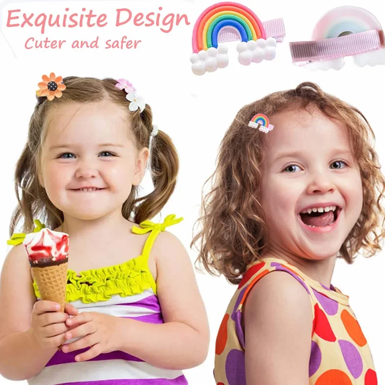 Pinzas para el Cabello Moda Niñas 28 Piezas Accesorios Flor Fruta Colorido Arco Iris Animal Clips de Metal (Rosa)