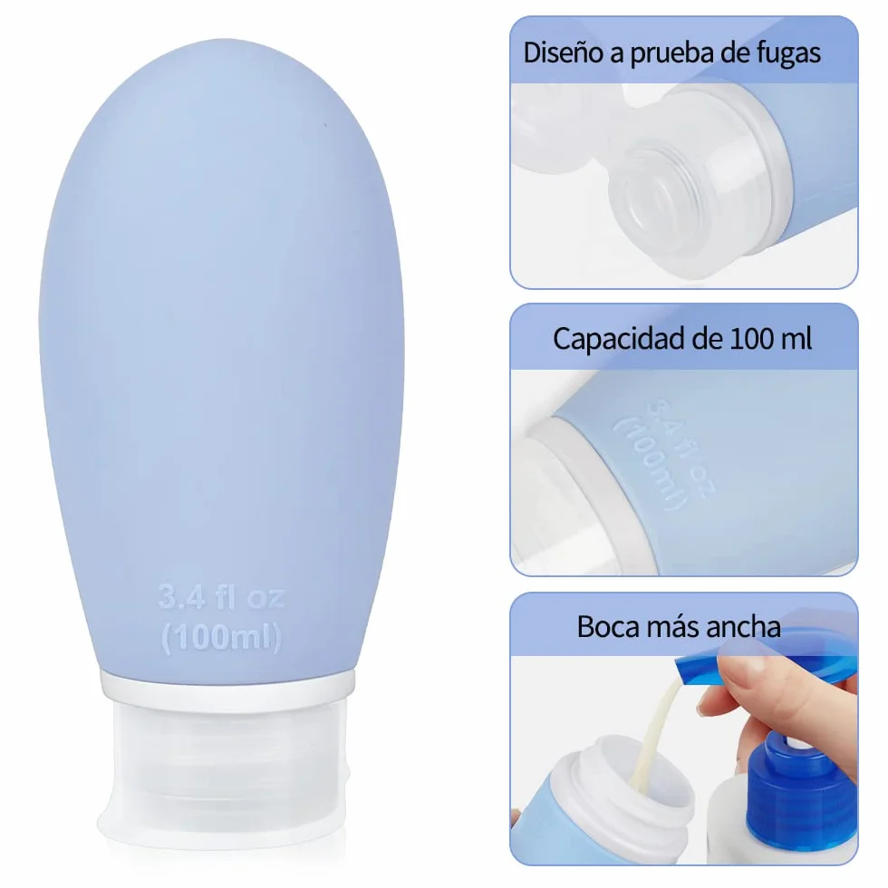 Opret Botes Viaje Rellenables 100ml 3 Piezas, Botellas de Silicona para Gel y Champu a Prueba de Fugas