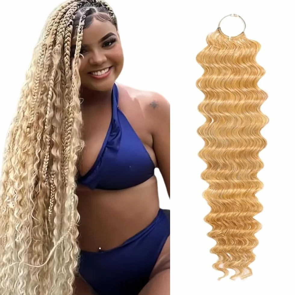 Extensiones de cabello humano de 22 pulgadas, 60 g, 40 hebras, P27/613, rubio, suave, ligero, ondulado, rizado, cabello humano, extensiones de crochet