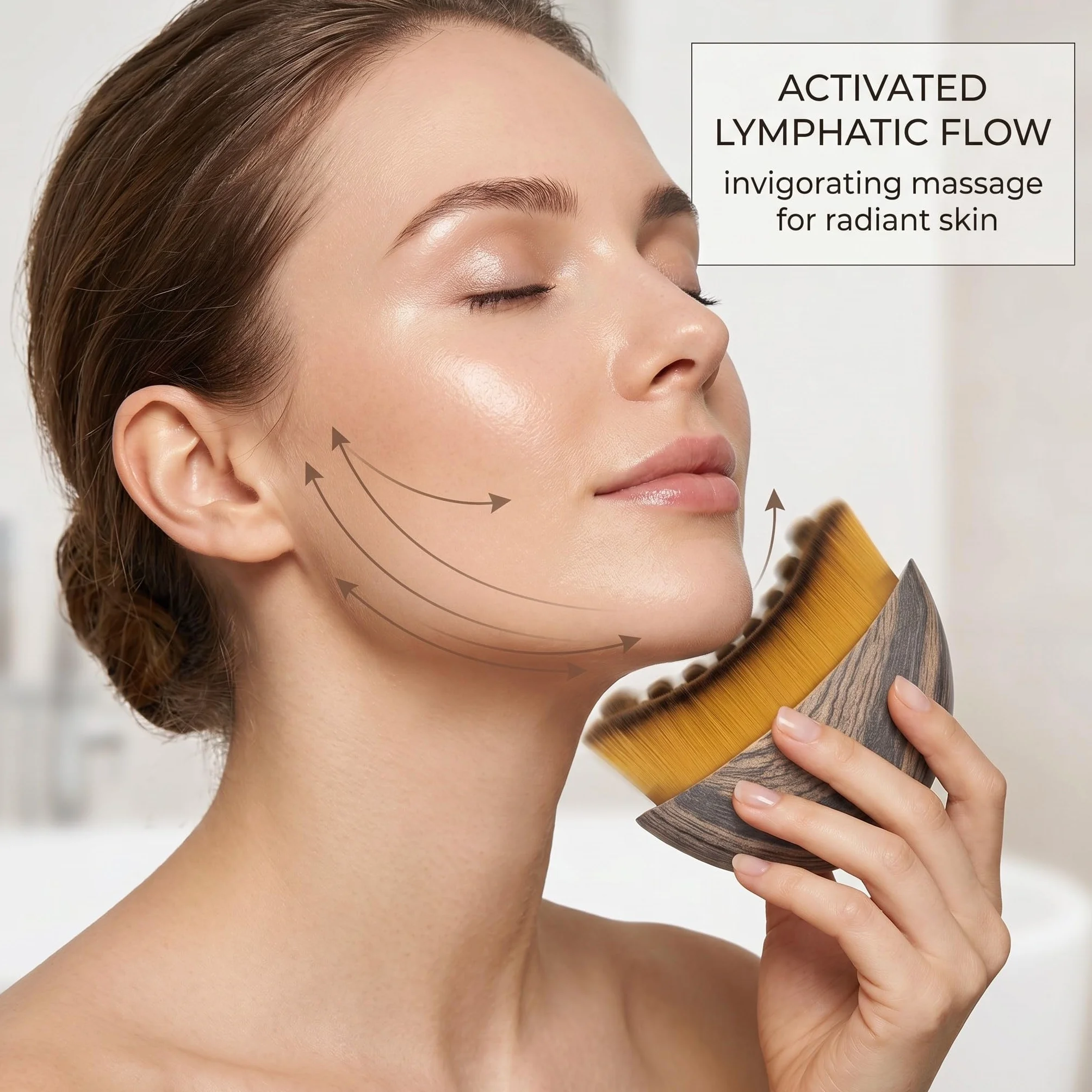 Linfática Gesichtsbürste para Contorno Facial, Cepillo de Masaje Linfático con Estuche, 8 x 6 cm, Marrón