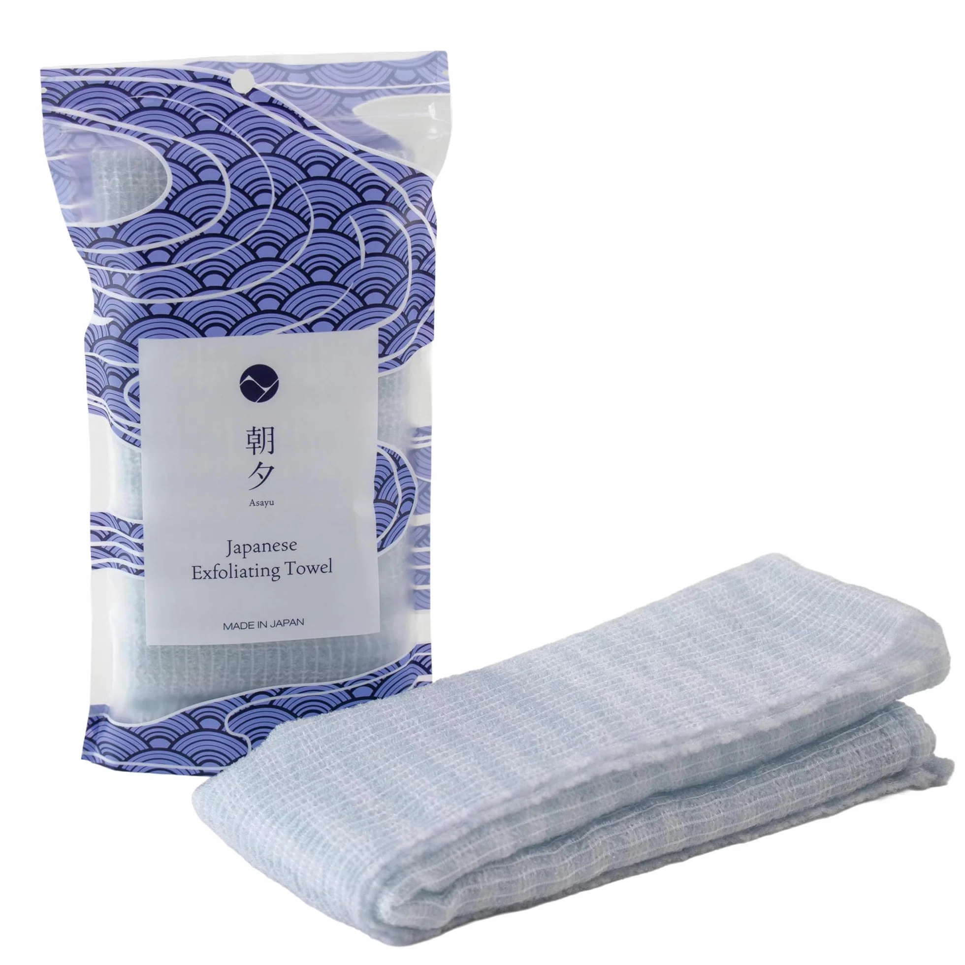 Toalla Exfoliante Corporal Asayu Japan de Nailon con Tejido Ondulado de Triple Trama