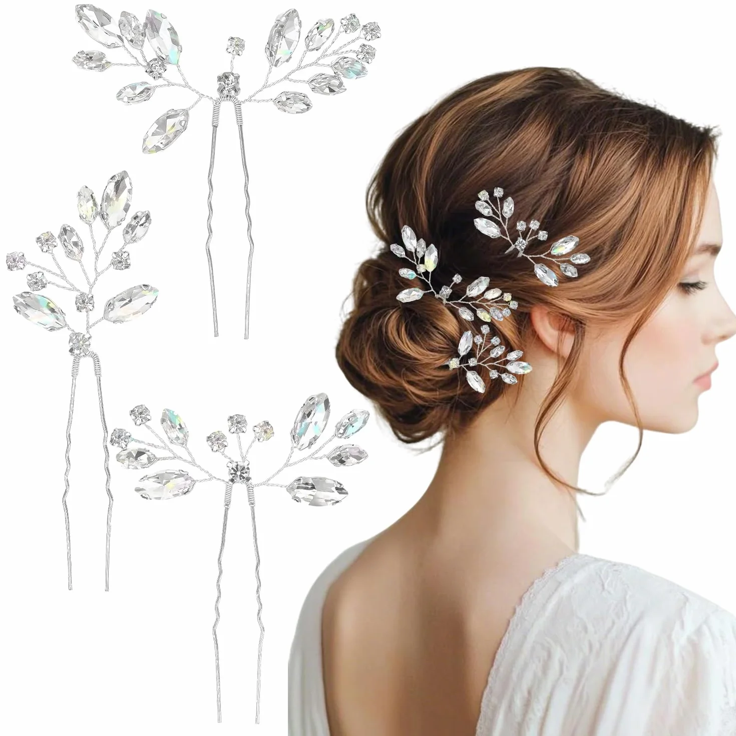 Accesorios para el cabello de boda, horquillas de novia con cristales y diamantes de imitación (plata)