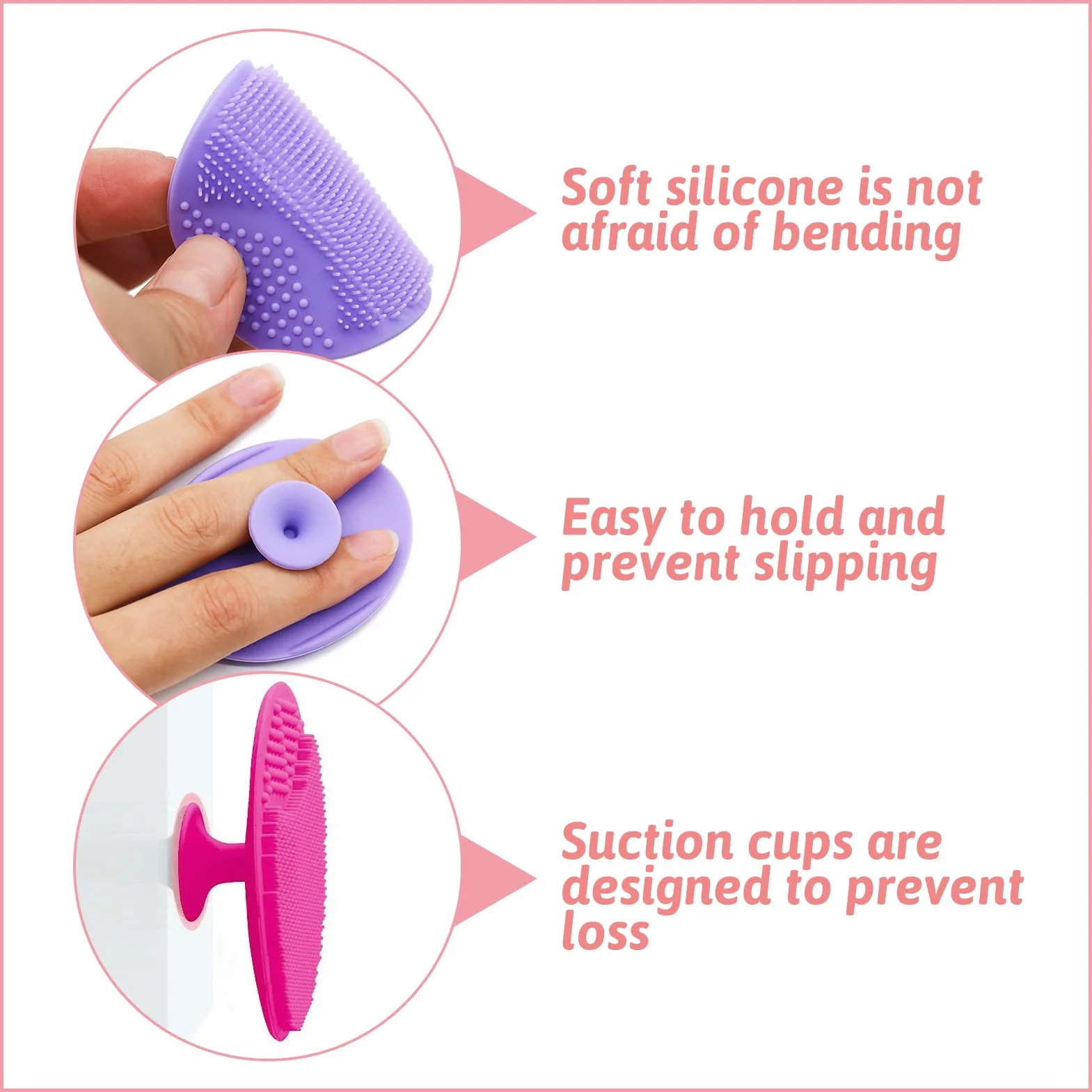 Set de 4 Cepillos de Limpieza Facial de Silicona para Exfoliación y Masaje