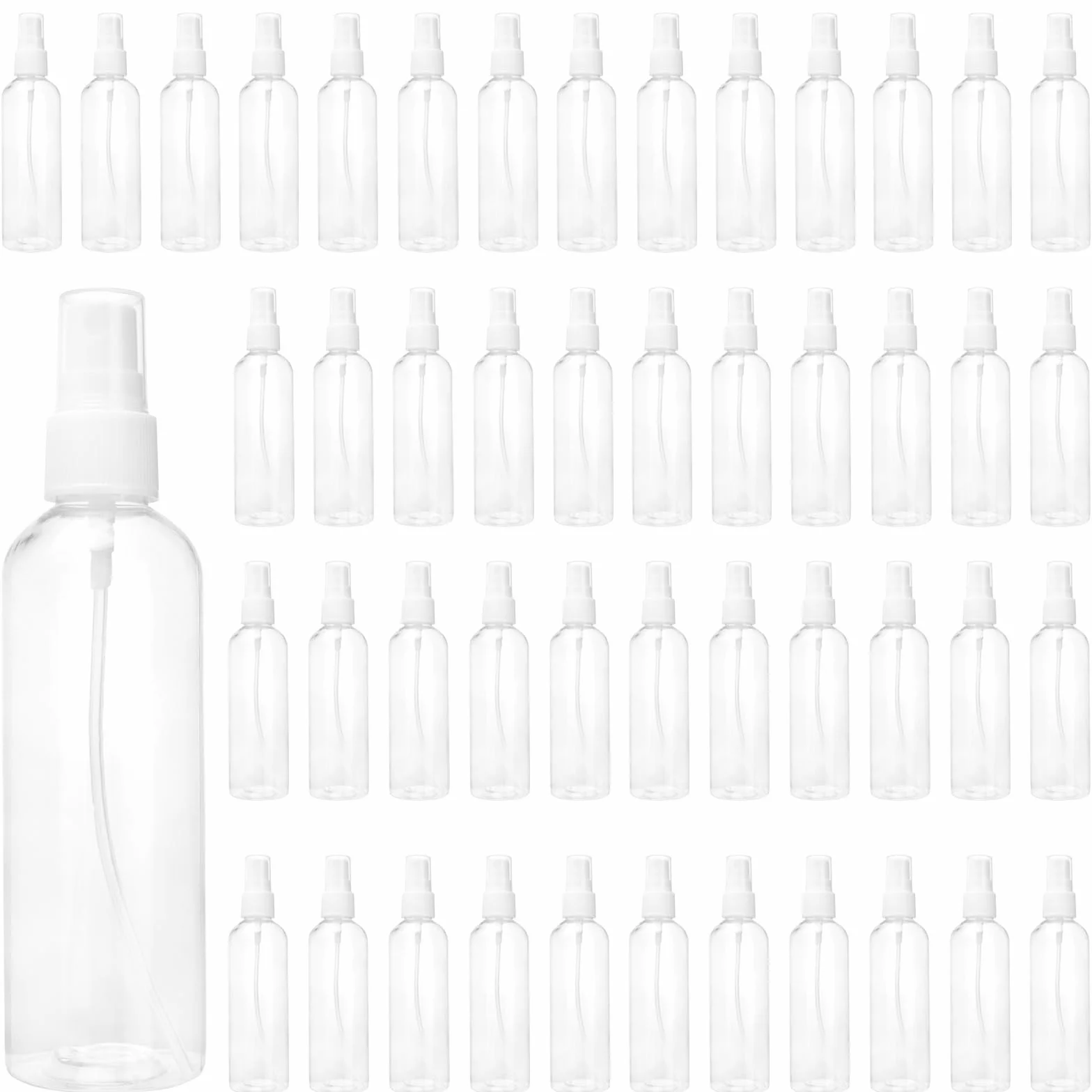 KEILEOHO 50 botellas pulverizadoras de 120 ml, atomizador transparente vacío, viaje muestras maquillaje