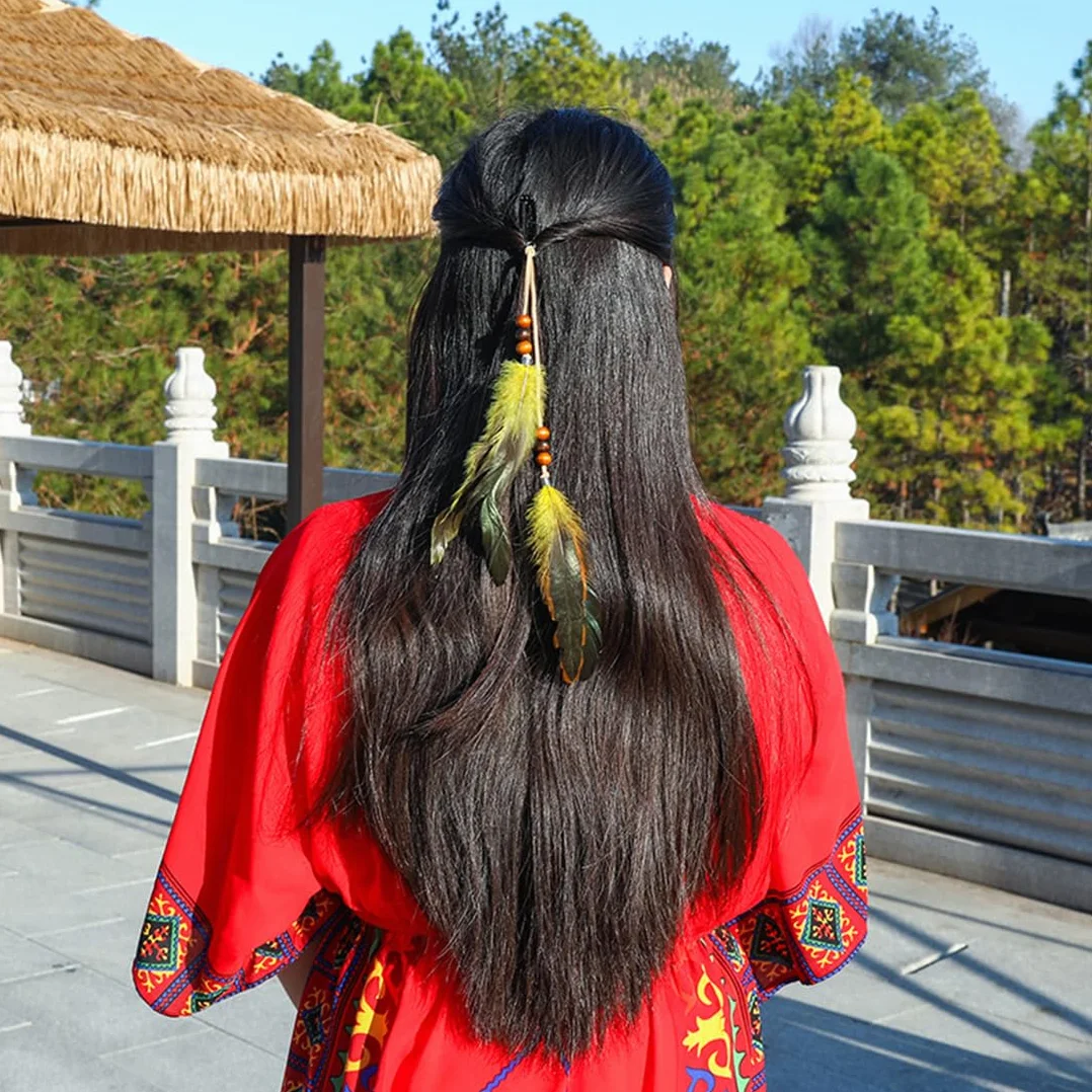 Clips de Pelo Pluma Boho con Plumas Pavo Real, Extensiones Cabello Hippie, Tocado Bohemio para Mujeres y Niñas