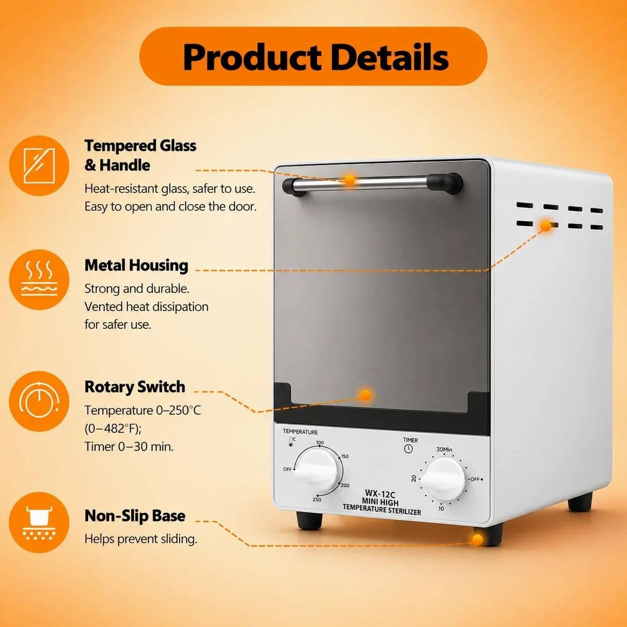Esterilizador de herramientas infrarrojas de 12 L con temporizador y 4 niveles de temperatura | Dos bandejas extraíbles y recipiente interior lavable para salones, clínicas y spas