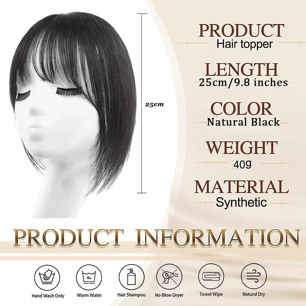 Flequillo Postizo Pelo Natural Clip Humano Cabello Extensión Aire con Flecos Negro Natural