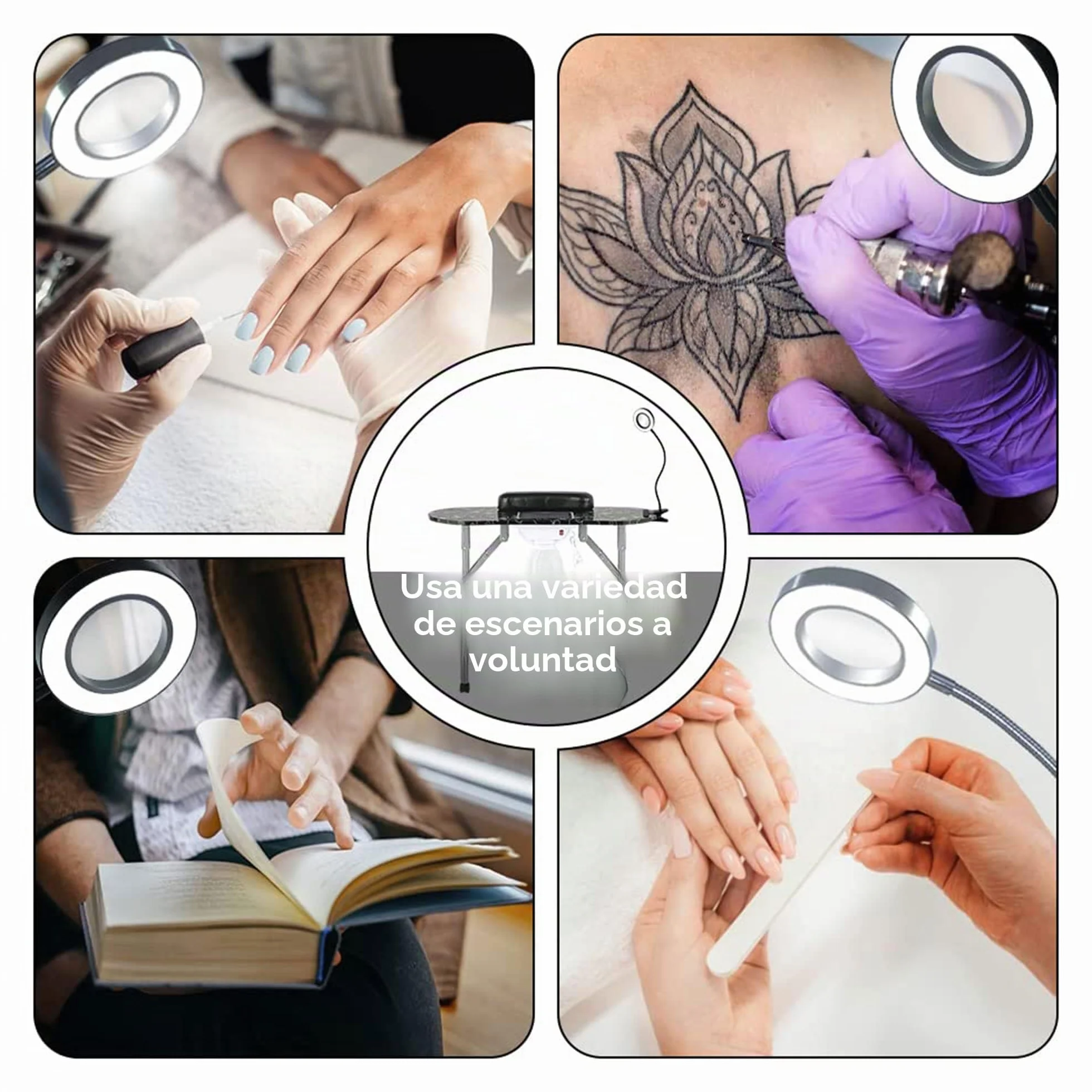 Leibau35 'l manicura plegable y transpirable manicura manicura estación de trabajo Salón Spa con Luz LED USB amplificada, aspiradora de ventilador, esponja, bolso