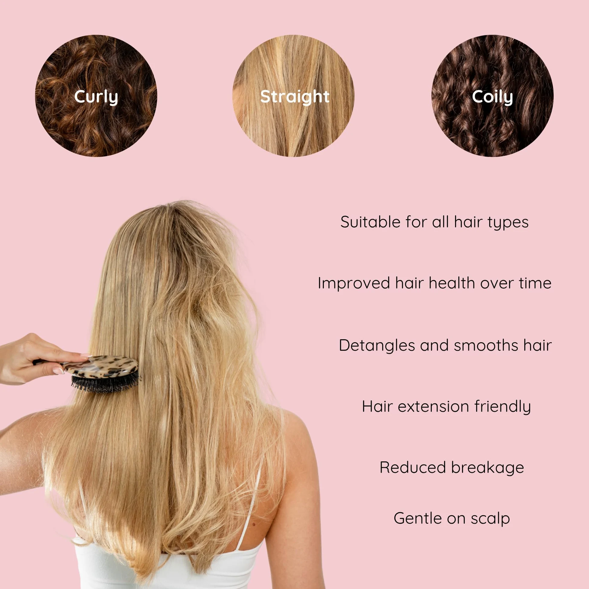 Silkie Ultimate Smoothing - Cepillo de acetato con cerdas de jabalí para desenredar, alisar y pulir contra el encrespamiento para extensiones y pelucas de pelo fino, rizado, liso y grueso