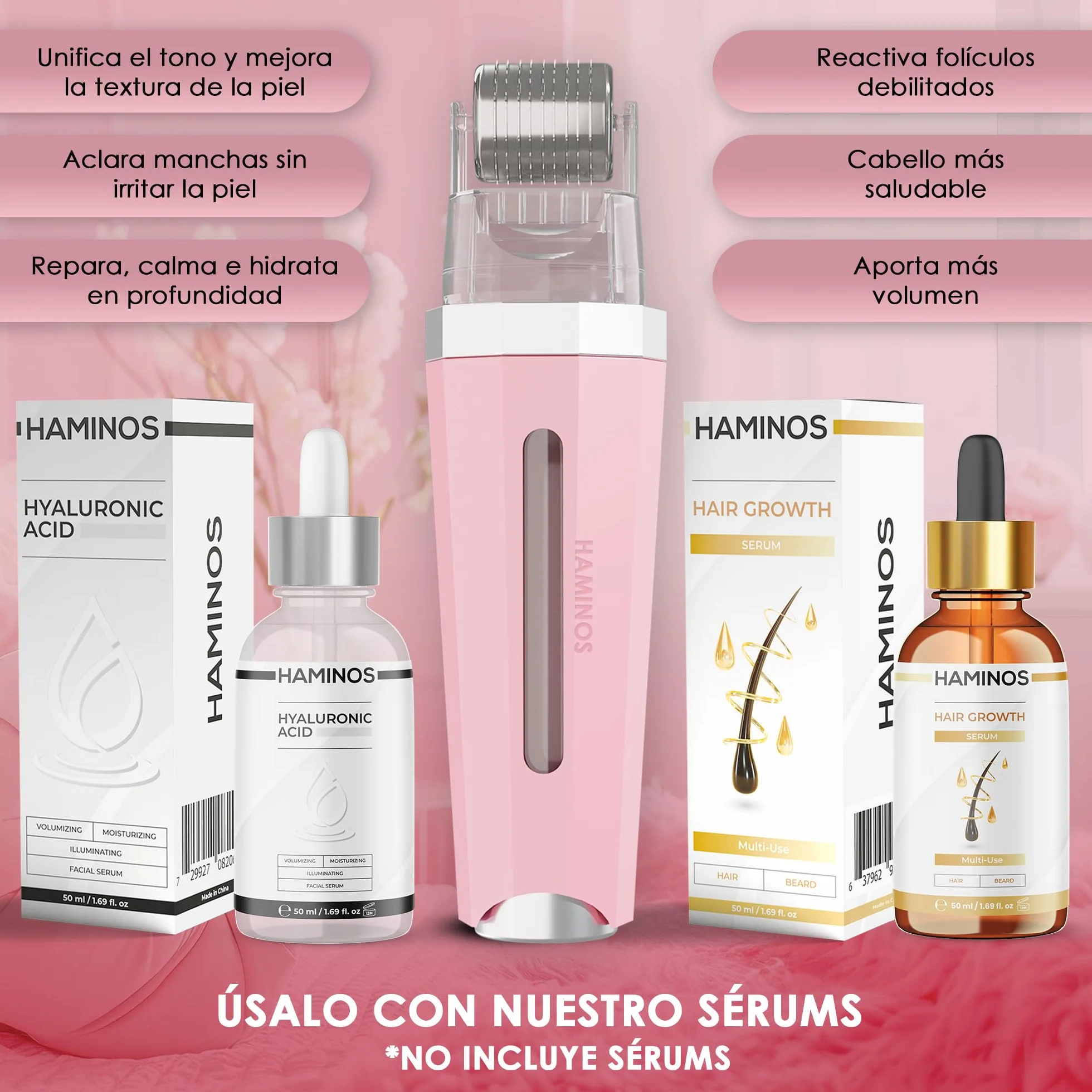 HAMINOS Derma roller 0,5 mm 3.0 con Depósito para Piel, 520 Agujas de Titanio