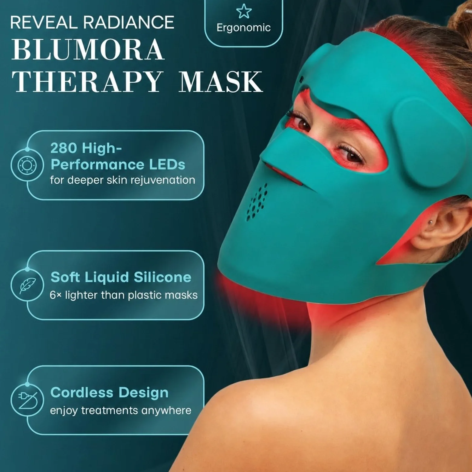 Mascarilla LED fototerapia - máscara de terapia de luz roja inspirada en el cuidado de la piel coreano - 8 modos de color con luces azules, rojas y NIR - Diseño ligero 3D para