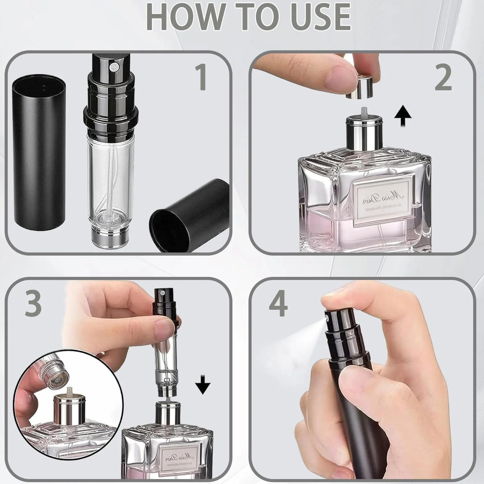 Atomizador Perfume Recargable 5ml Negro Gris 2 Piezas Mini Frasco