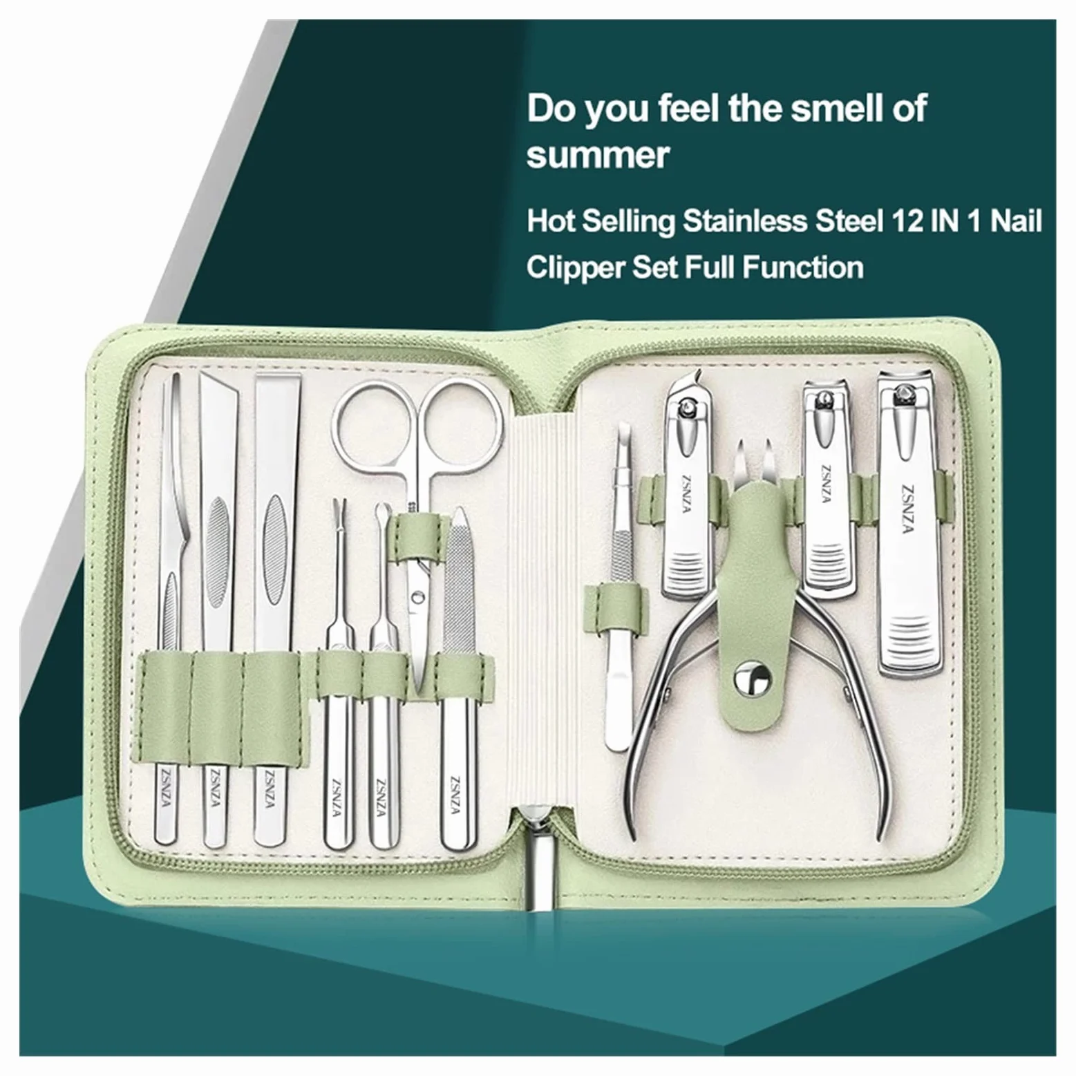 Conjunto de manicura Acero Inoxidable Clippers de uñas Kit de Viaje Pedicura Alicates Ped Personal Nail Trimmer Ingrown Nail Pickers Care Herramienta de Cuidado (Color : Green)